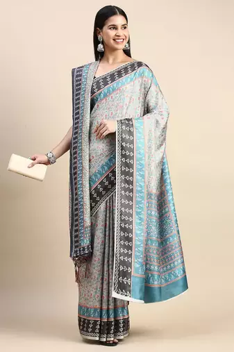 green floral printed pashmina saree