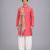 Coral pink printed cotton silk drape dupatta Men Kurta Set