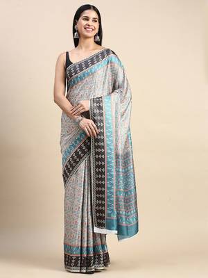 green floral printed pashmina saree 3