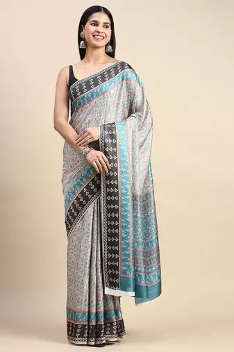 green floral printed pashmina saree