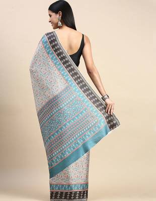 green floral printed pashmina saree 4