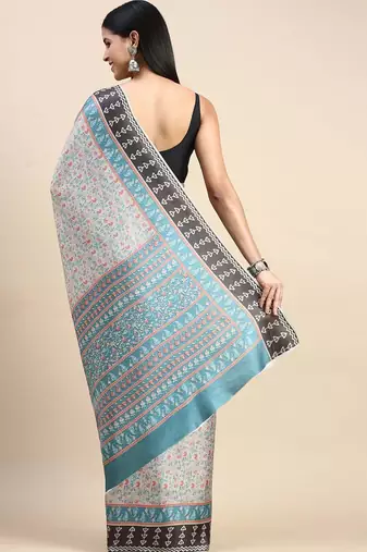 green floral printed pashmina saree