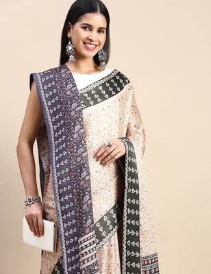 peach floral printed pashmina saree 1