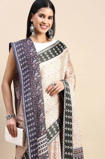 peach floral printed pashmina saree