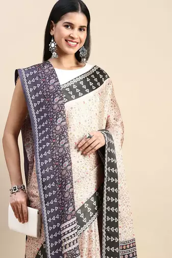 peach floral printed pashmina saree