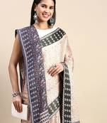 peach floral printed pashmina saree