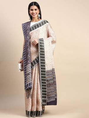 peach floral printed pashmina saree 2