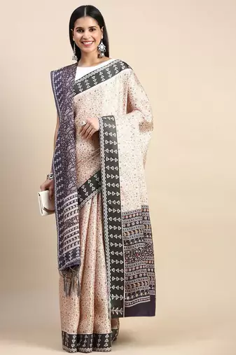 peach floral printed pashmina saree