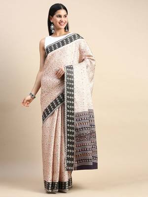 peach floral printed pashmina saree 3