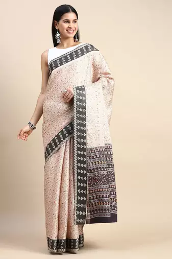 peach floral printed pashmina saree
