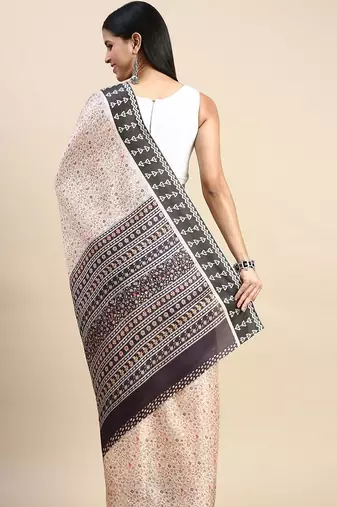 peach floral printed pashmina saree