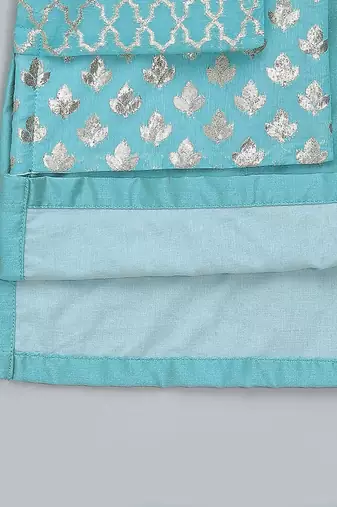 Blue cotton silk attached half jacket Men Kurta Set