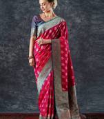 pink woven design zari silk blend banarasi saree