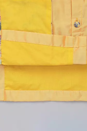 Mustard yellow floral printed cotton silk Men Kurta Set