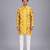 Mustard yellow floral printed cotton silk Men Kurta Set