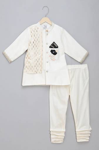 White embroidered cotton silk Men Bandhgala and Pant