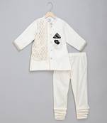 White embroidered cotton silk Men Bandhgala and Pant