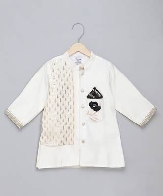 White embroidered cotton silk Men Bandhgala and Pant 3