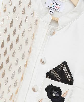 White embroidered cotton silk Men Bandhgala and Pant 5