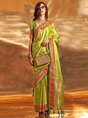 green woven design zari satin banarasi saree 2