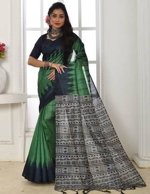 green geometric tussar saree 1