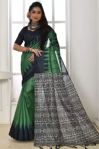 green geometric tussar saree