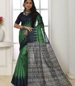green geometric tussar saree