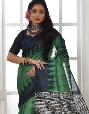 green geometric tussar saree 2