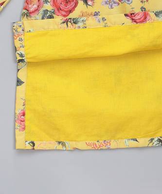 Mustard yellow printed cotton silk Men Kurta Set 6