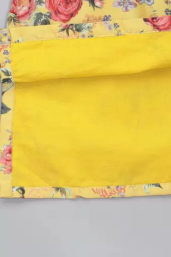 Mustard yellow printed cotton silk Men Kurta Set