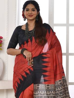 red tussar silk saree 2