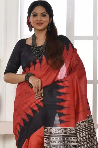 red tussar silk saree