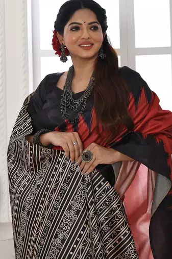 red tussar silk saree