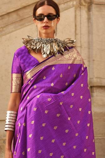 purple purple & gold ethnic motifs woven design zari banarasi saree