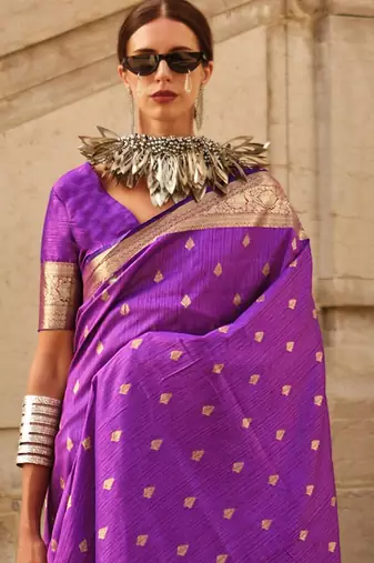 purple purple & gold ethnic motifs woven design zari banarasi saree