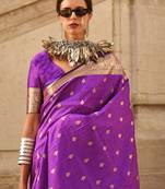 purple purple & gold ethnic motifs woven design zari banarasi saree