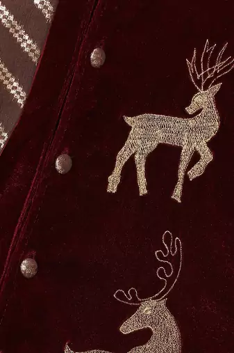 Maroon deer embroidered velvet Men Bandhgala and Pant