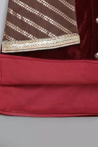 Maroon deer embroidered velvet Men Bandhgala and Pant