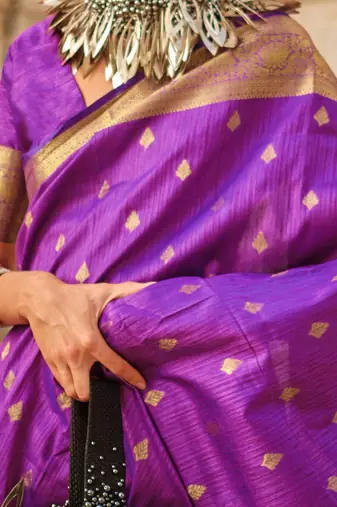purple purple & gold ethnic motifs woven design zari banarasi saree