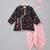 Black floral printed cotton silk Men Kurta Set