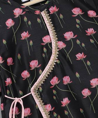 Black floral printed cotton silk Men Kurta Set 6