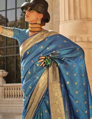 blue blue & gold-toned ethnic motif woven design zari banarasi saree 1