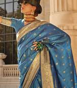 blue blue & gold-toned ethnic motif woven design zari banarasi saree