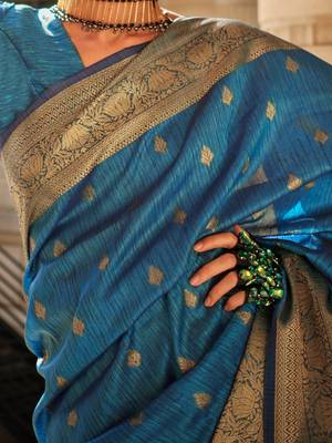 blue blue & gold-toned ethnic motif woven design zari banarasi saree 4
