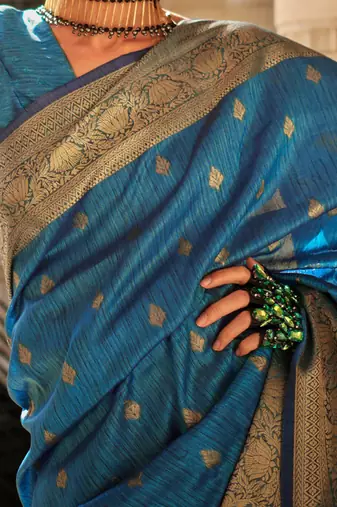 blue blue & gold-toned ethnic motif woven design zari banarasi saree