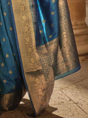 blue blue & gold-toned ethnic motif woven design zari banarasi saree 5