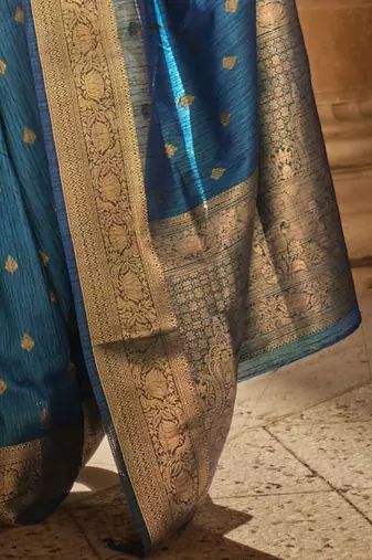blue blue & gold-toned ethnic motif woven design zari banarasi saree