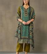 women ethnic motifs printed regular cotton kurta with trousers & with dupatta