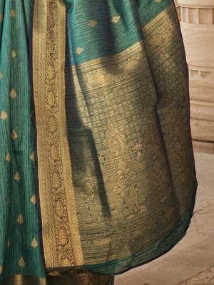 teal teal & gold-toned ethnic motifs woven design zari banarasi saree 5