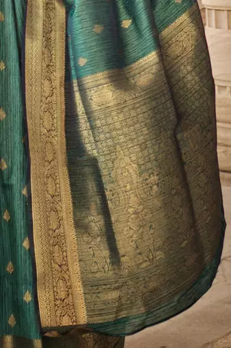 teal teal & gold-toned ethnic motifs woven design zari banarasi saree